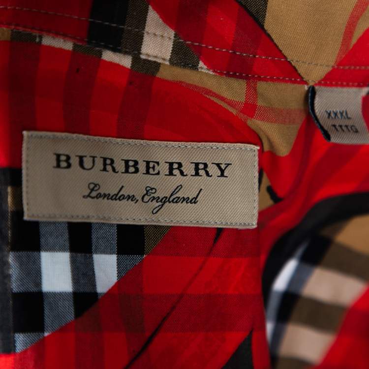 Pre Owned Burberry Beige Nova Check Cotton Graffiti Print Long Sleeve Jameson Shirt XXXL