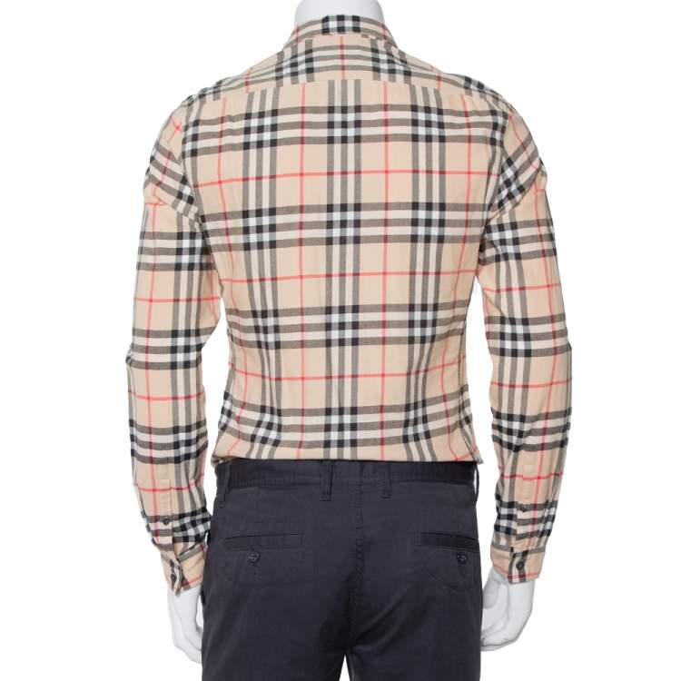مملوكة مسبقًا Burberry Brit Beige Nova Check Patterned Cotton Button Front Shirt S