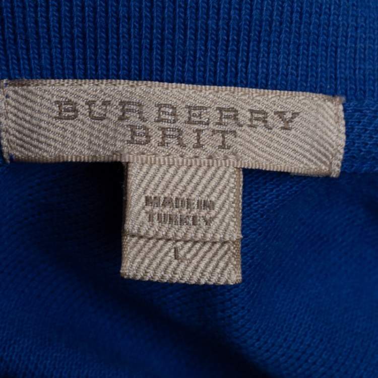 Pre Owned Burberry Brit Blue Cotton Pique Polo T-Shirt L 