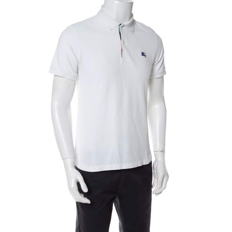 Pre Owned Burberry White Cotton Pique Hatley Abown Polo T-Shirt M