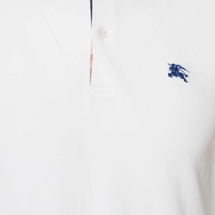 Pre Owned Burberry White Cotton Pique Hatley Abown Polo T-Shirt M