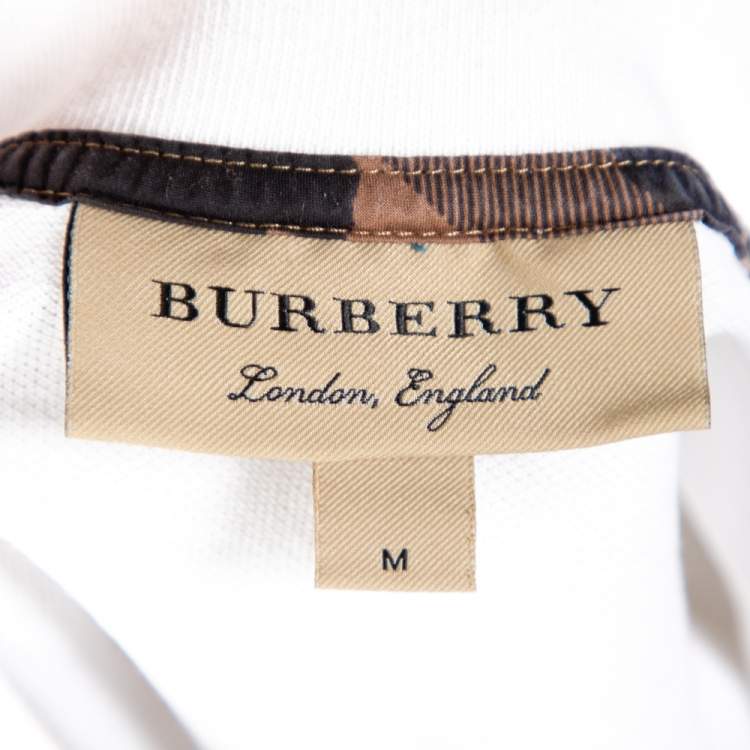 Pre Owned Burberry White Cotton Pique Hatley Abown Polo T-Shirt M