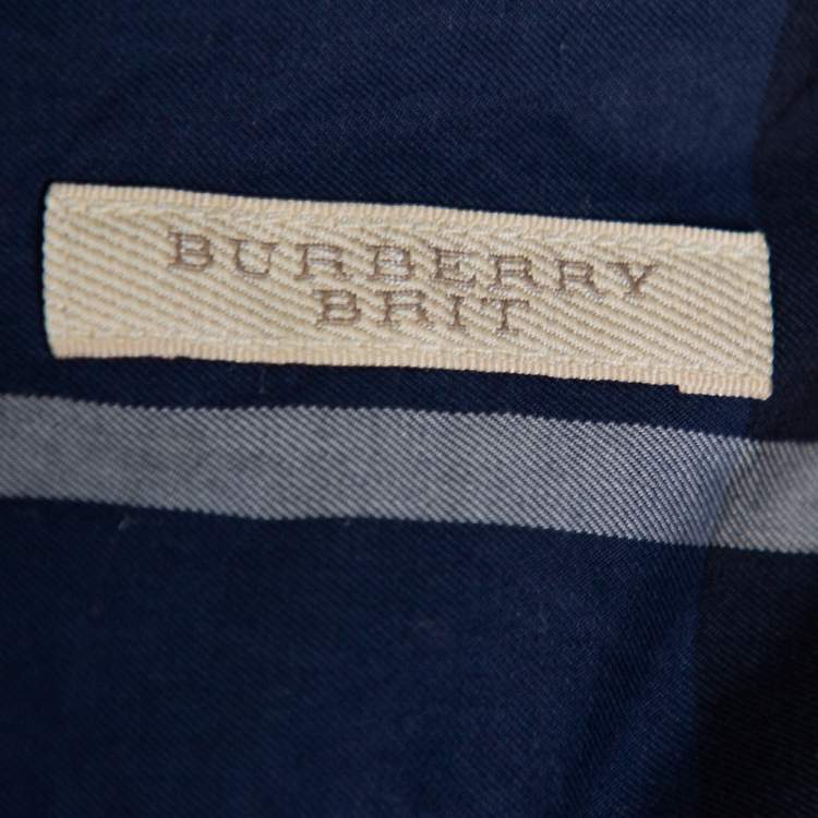 Pre Owned Burberry Brit Navy Blue Checkered Cotton Button Front Shirt XS