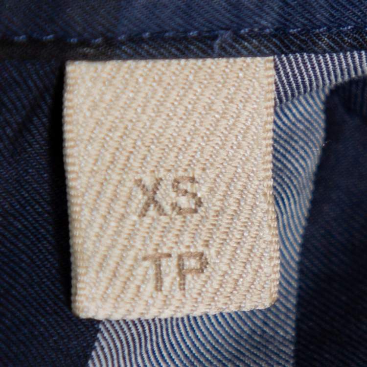 Pre Owned Burberry Brit Navy Blue Checkered Cotton Button Front Shirt XS