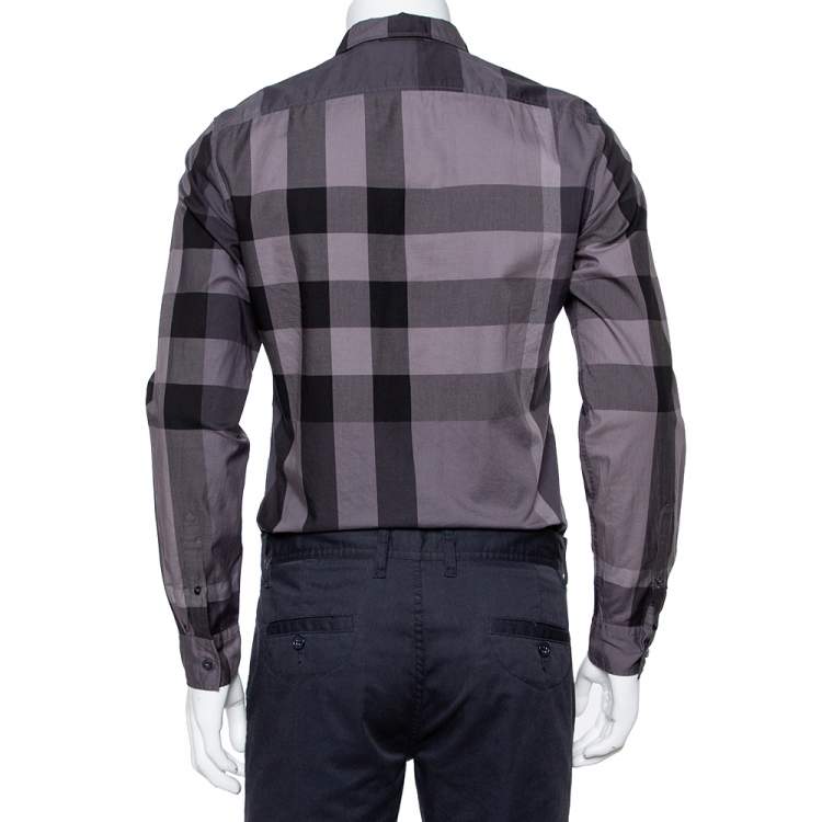 Pre Owned Burberry Brit Dark Grey Check Patterned Cotton Button Front Shirt S