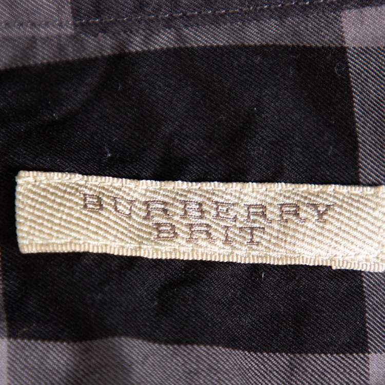Pre Owned Burberry Brit Dark Grey Check Patterned Cotton Button Front Shirt S