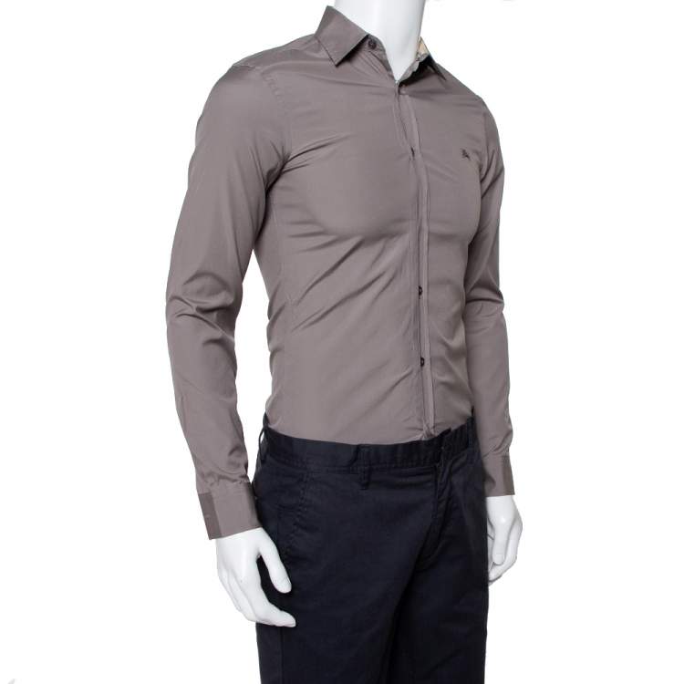 Pre Owned Burberry Brit Grey Cotton Nova Check Detail Button Front Shirt XS