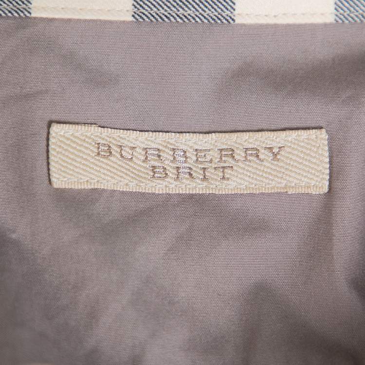 Pre Owned Burberry Brit Grey Cotton Nova Check Detail Button Front Shirt XS