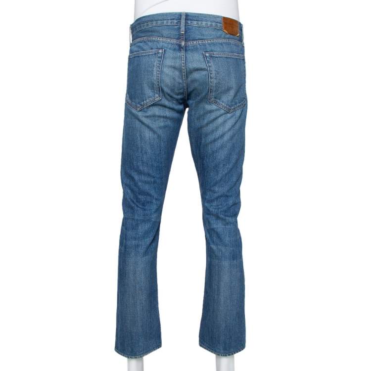 Pre Owned Burberry Brit Navy Blue Washed Effect Denim Straight Leg Jeans M