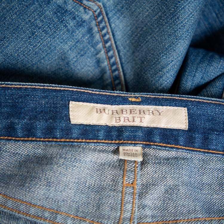 Pre Owned Burberry Brit Navy Blue Washed Effect Denim Straight Leg Jeans M