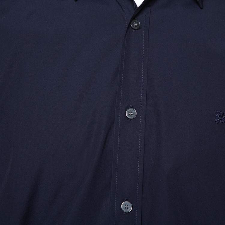 Pre Owned Burberry Brit Navy Blue Cotton Nova Check Detail Button Front Shirt XXXL