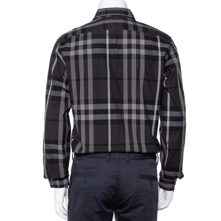 Pre Owned Burberry Grey Nova Plaided Cotton Button Front Treyforth Shirt L