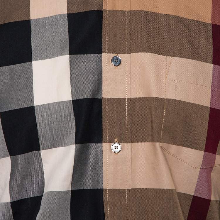 Pre Owned Burberry Brit Beige Nova Check Cotton Button Front Shirt L