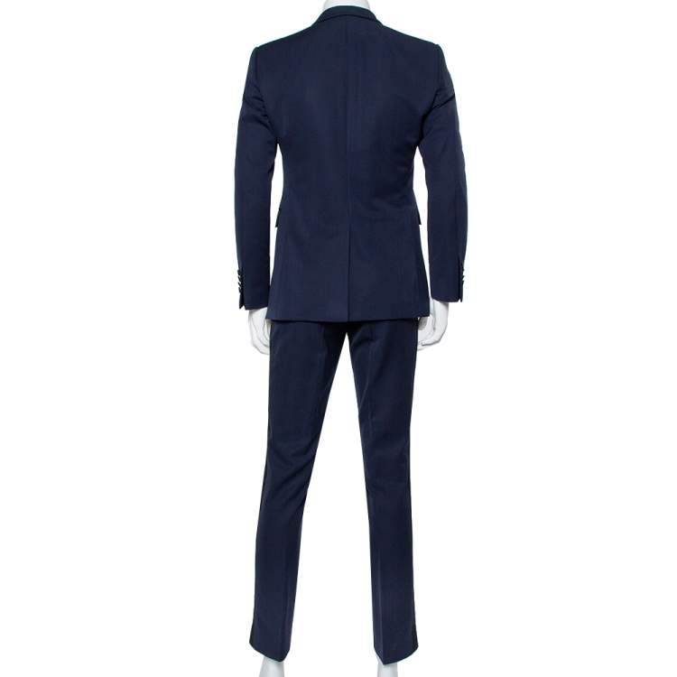 Pre Owned Burberry Navy Blue Wool Contrast Satin Trim Detail Millbank Tuxedo Suit M