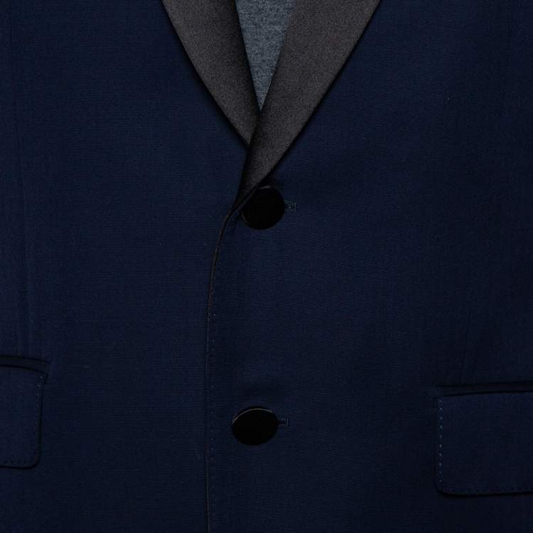 Pre Owned Burberry Navy Blue Wool Contrast Satin Trim Detail Millbank Tuxedo Suit M