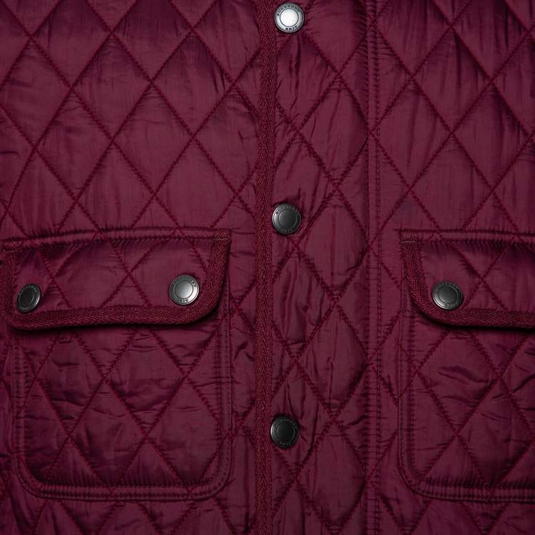 Pre Owned Burberry Brit Burgundy Synthetic Quilted Zip Front Jacket XL