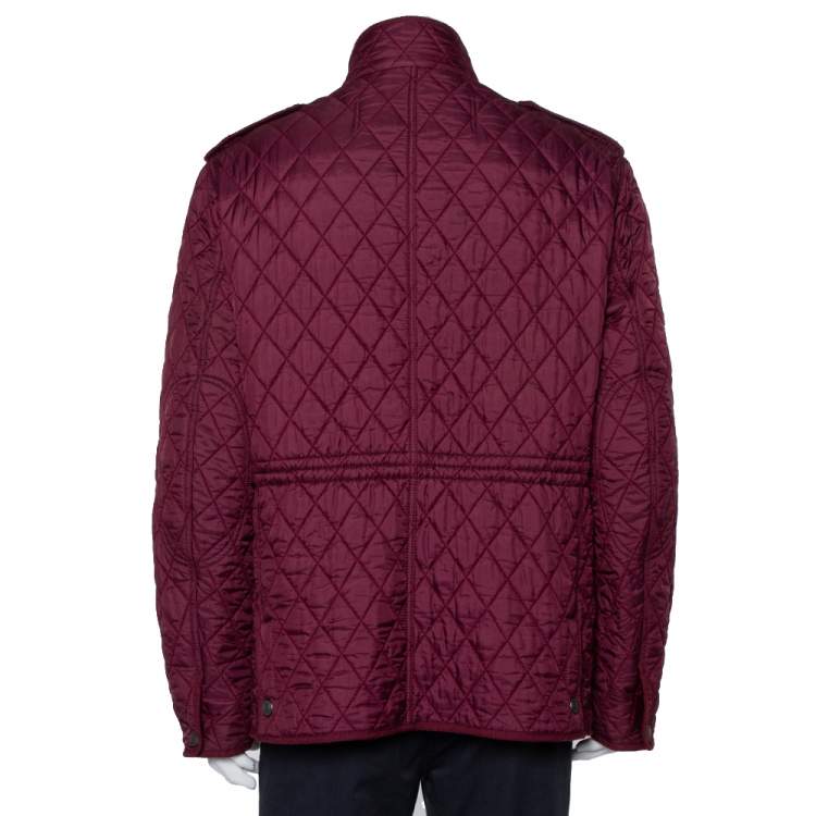 Pre Owned Burberry Brit Burgundy Synthetic Quilted Zip Front Jacket XL