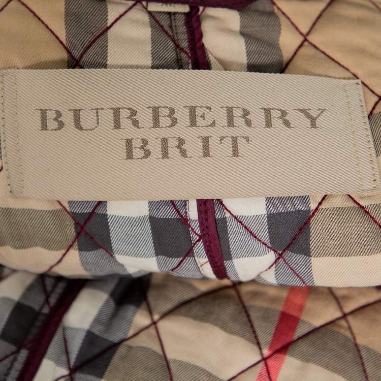 Pre Owned Burberry Brit Burgundy Synthetic Quilted Zip Front Jacket XL