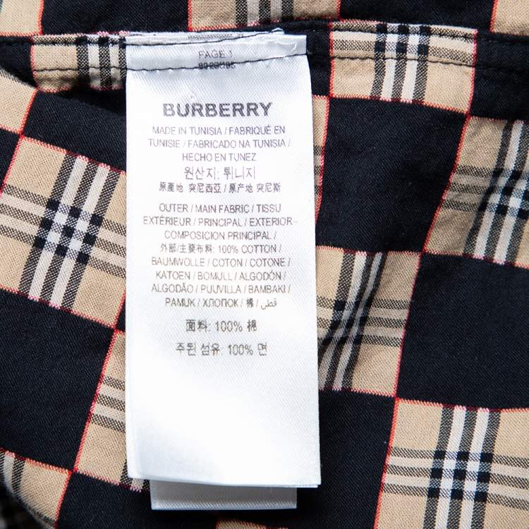 Pre Owned Burberry Black & Beige Checkered Cotton Short Sleeve Shirt XL