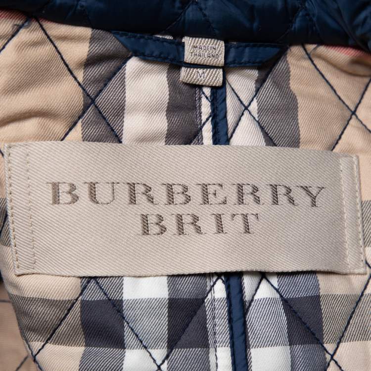 Pre Owned Burberry Brit Navy Blue Synthetic Quilted Russell Field Jacket M