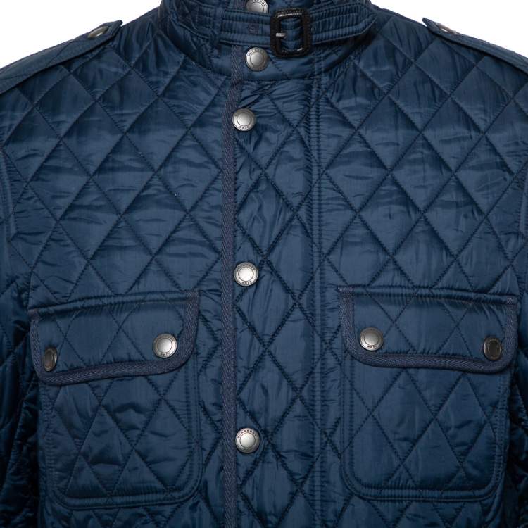 Pre Owned Burberry Brit Navy Blue Synthetic Quilted Russell Field Jacket M