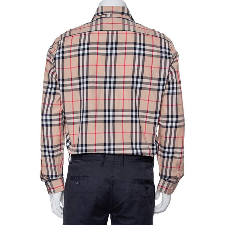 Pre Owned Burberry Brit Beige Nova Checkered Cotton Button Front Shirt XL