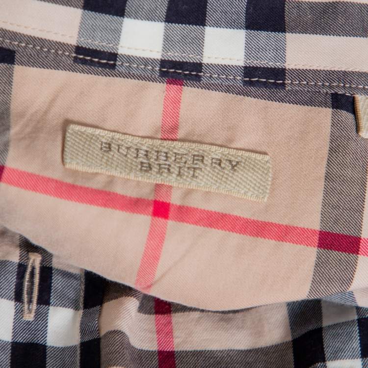 Pre Owned Burberry Brit Beige Nova Checkered Cotton Button Front Shirt XL