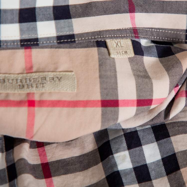 Pre Owned Burberry Brit Beige Nova Checkered Cotton Button Front Shirt XL