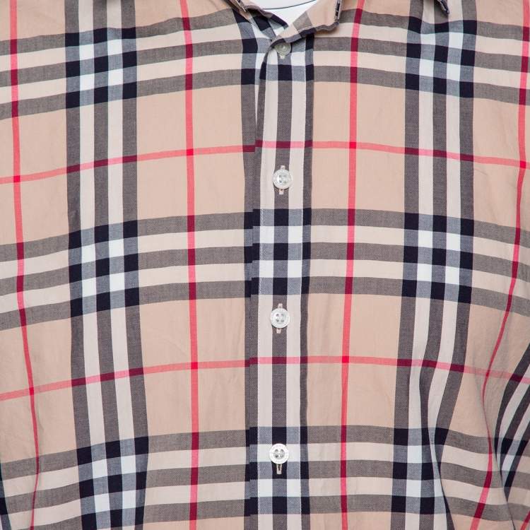 Pre Owned Burberry Brit Beige Nova Checkered Cotton Button Front Shirt XL