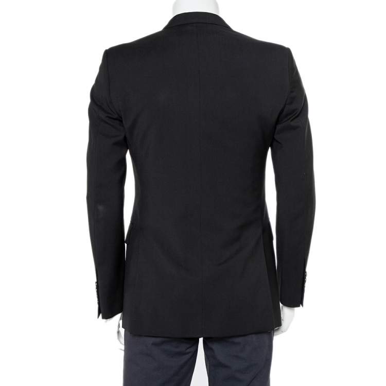 Pre Owned Burberry Black Wool Button Front Blazer M    