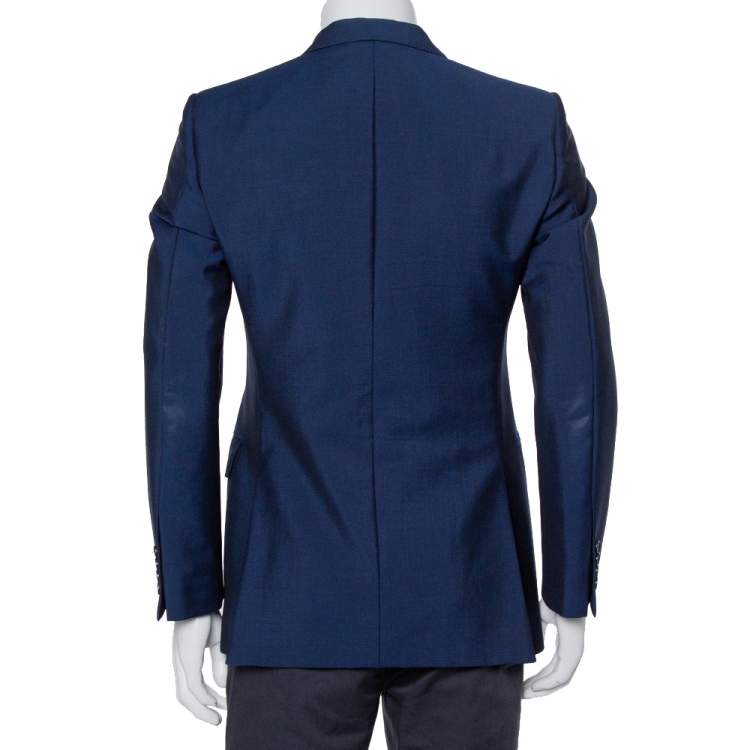Pre Owned Burberry Blue Wool & Mohair Button Front Milbury Blazer M  