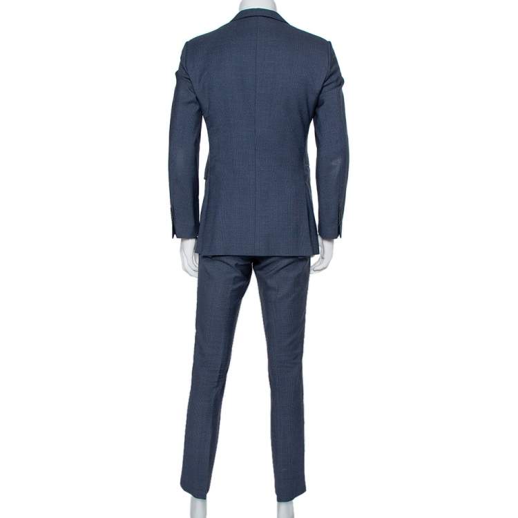 Pre Owned Burberry Navy Blue Patterned Wool Millbank Travel Suit M