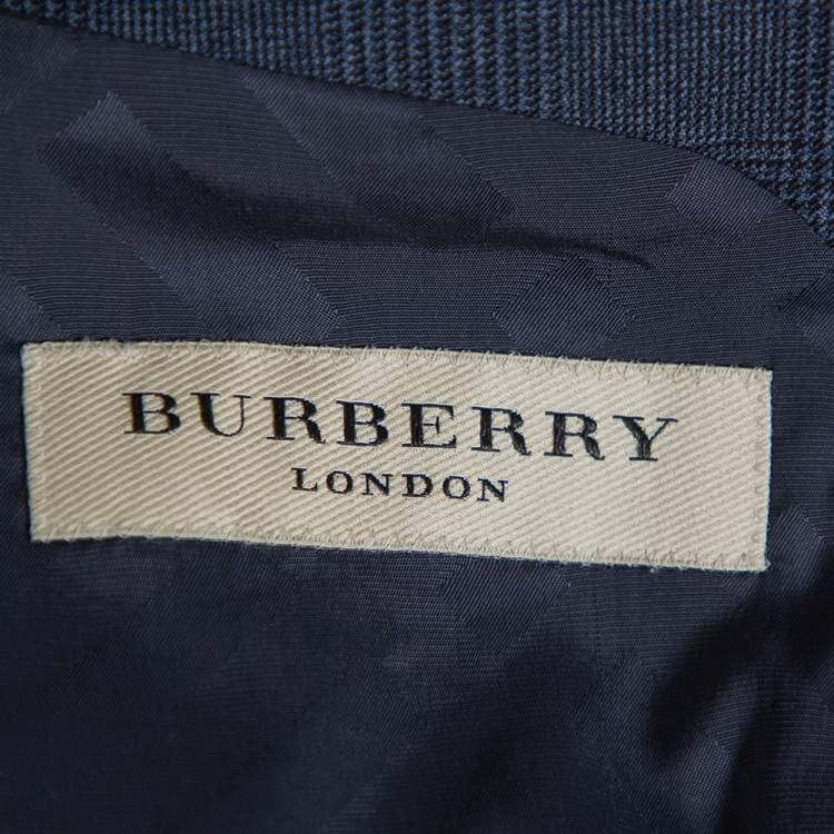 Pre Owned Burberry Navy Blue Patterned Wool Millbank Travel Suit M