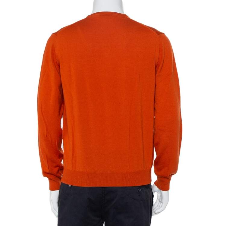 Pre Owned Burberry Burnt Orange Wool V-Neck Sweater M