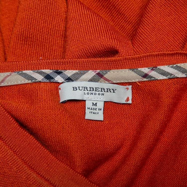 Pre Owned Burberry Burnt Orange Wool V-Neck Sweater M