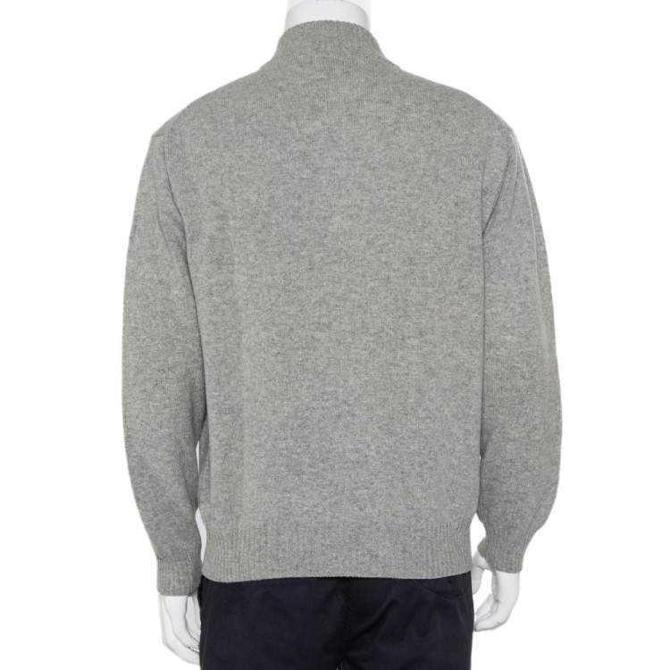 Pre Owned Burberry Grey Lambwool Half Zip High Neck Sweater M  