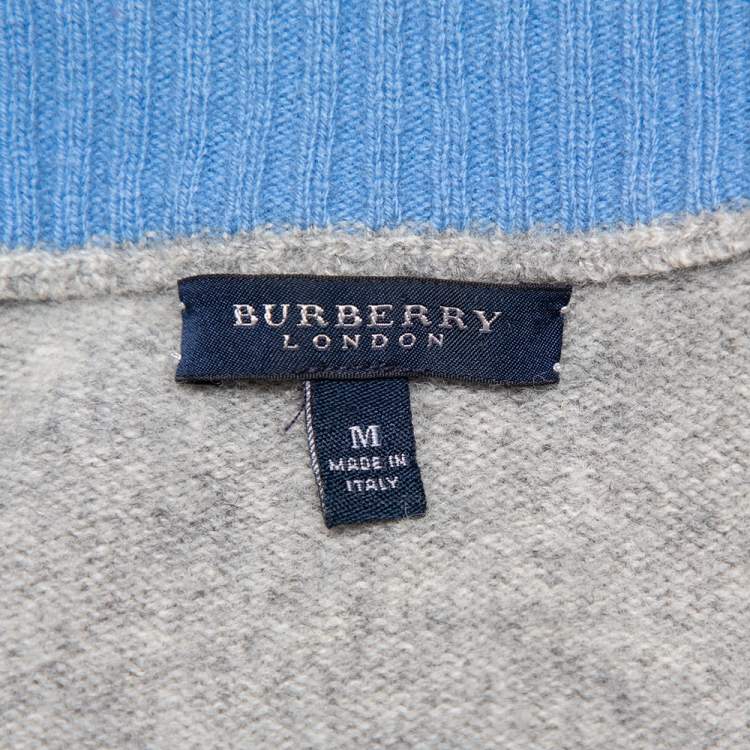 Pre Owned Burberry Grey Lambwool Half Zip High Neck Sweater M  