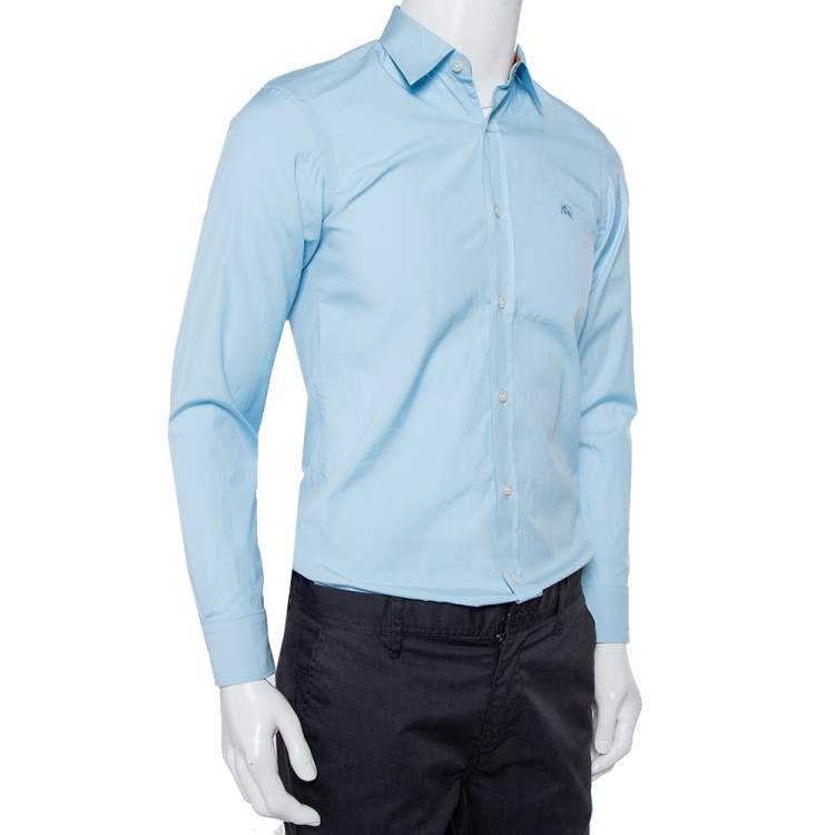 Pre Owned Burberry Blue Cotton Nova Check trim Detail Button Front Shirt XS