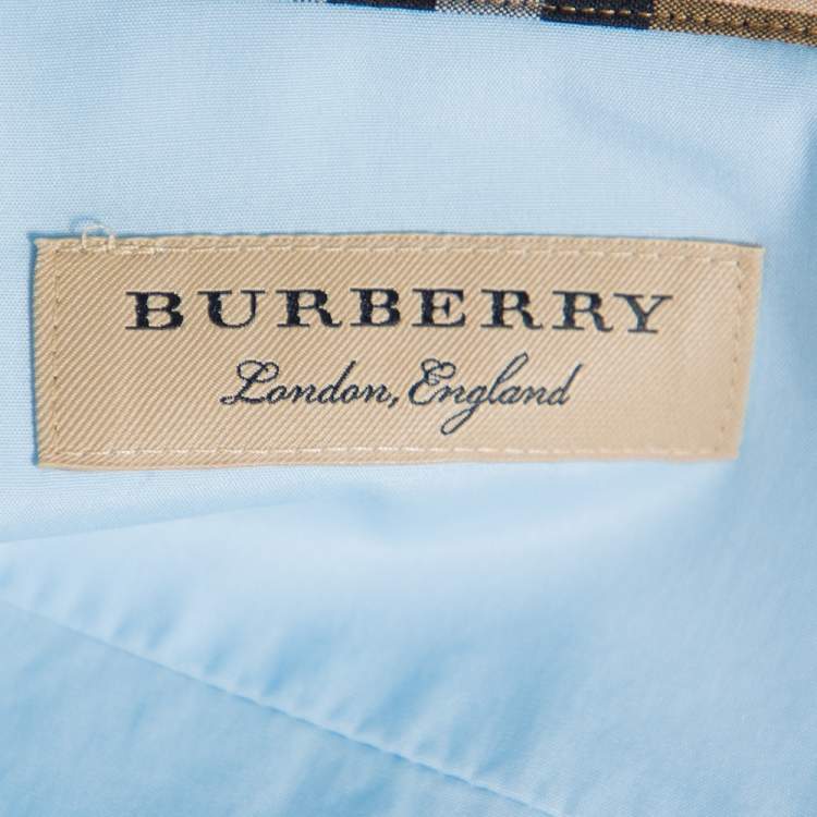 Pre Owned Burberry Blue Cotton Nova Check trim Detail Button Front Shirt XS