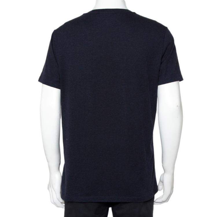 Pre Owned Burberry Navy Blue Cotton Knit Logo Printed Crewneck T-Shirt XL