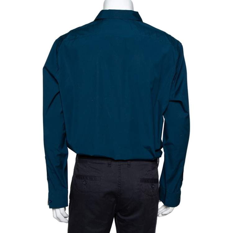 Pre Owned Burberry Dark Teal Blue Cotton Button Front Shirt XXL