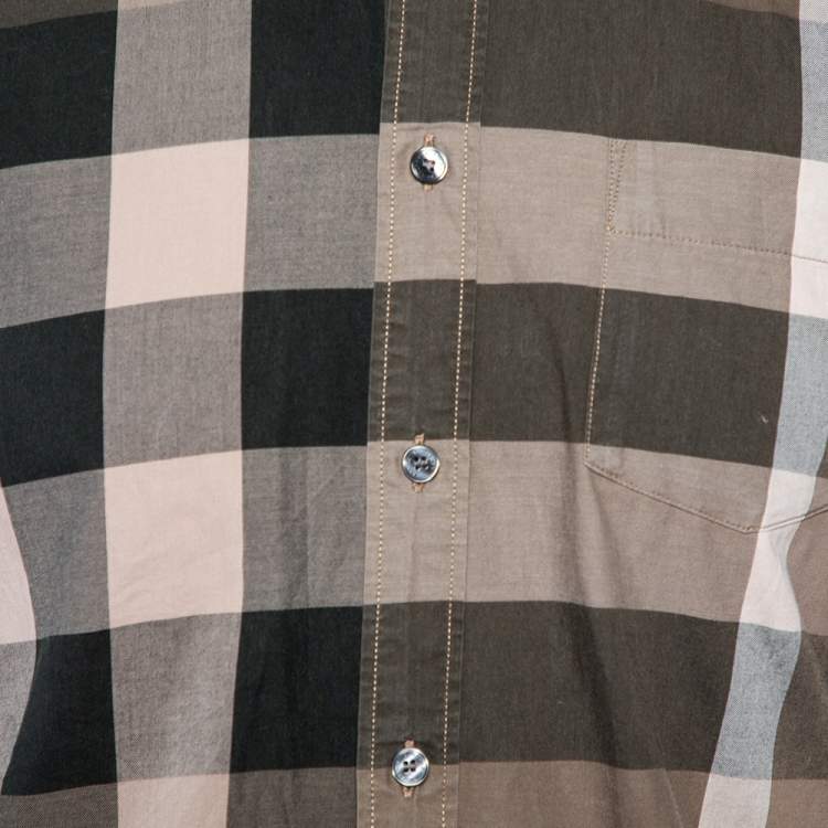 Pre Owned Burberry Brit Green Checkered Cotton Button Front Shirt M