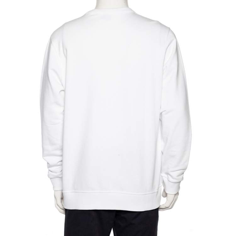 Pre Owned Burberry White Logo Tape Printed Cotton Knit Sweatshirt L 