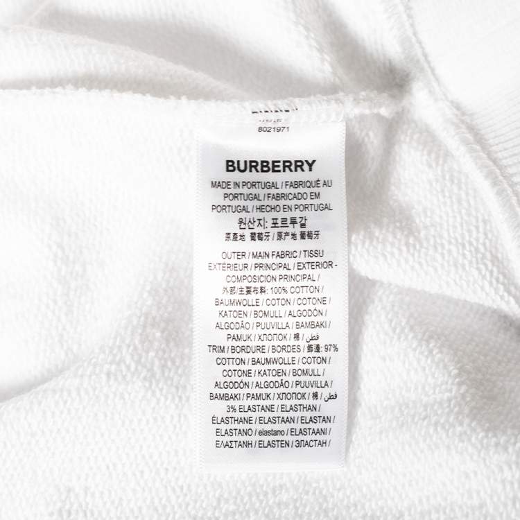 Pre Owned Burberry White Logo Tape Printed Cotton Knit Sweatshirt L 