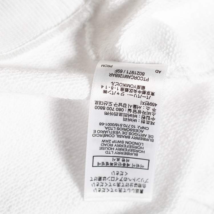 Pre Owned Burberry White Logo Tape Printed Cotton Knit Sweatshirt L 