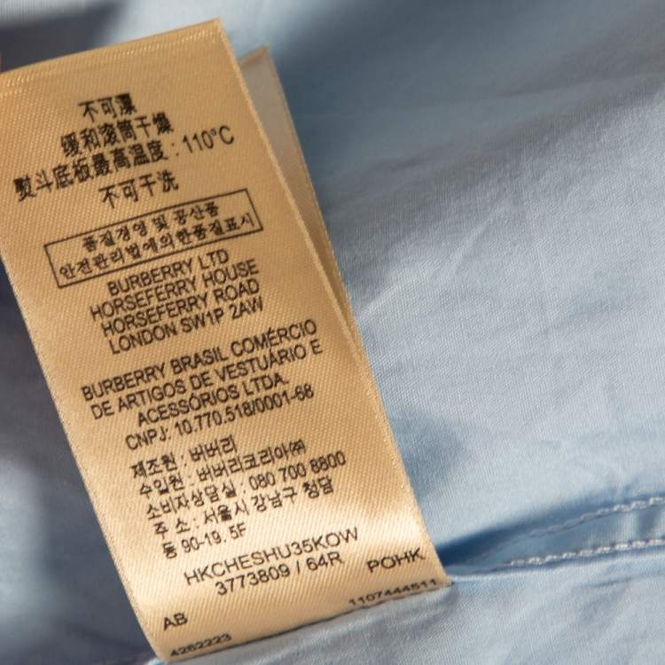 Pre Owned Burberry Brit Light Blue Novacheck Detail Cotton Shirt L