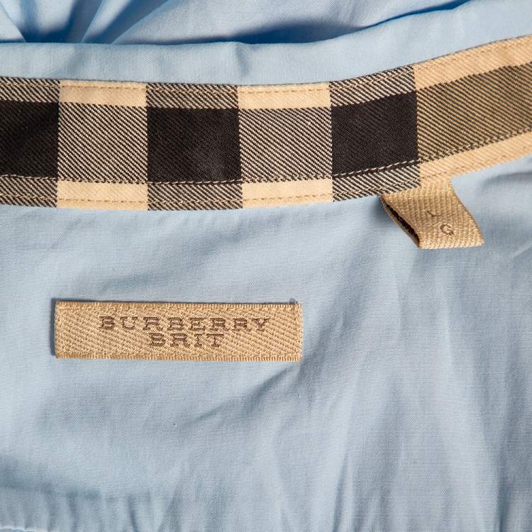 Pre Owned Burberry Brit Light Blue Novacheck Detail Cotton Shirt L