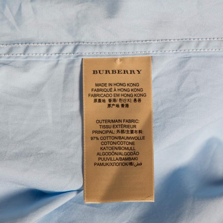 Pre Owned Burberry Brit Light Blue Novacheck Detail Cotton Shirt L