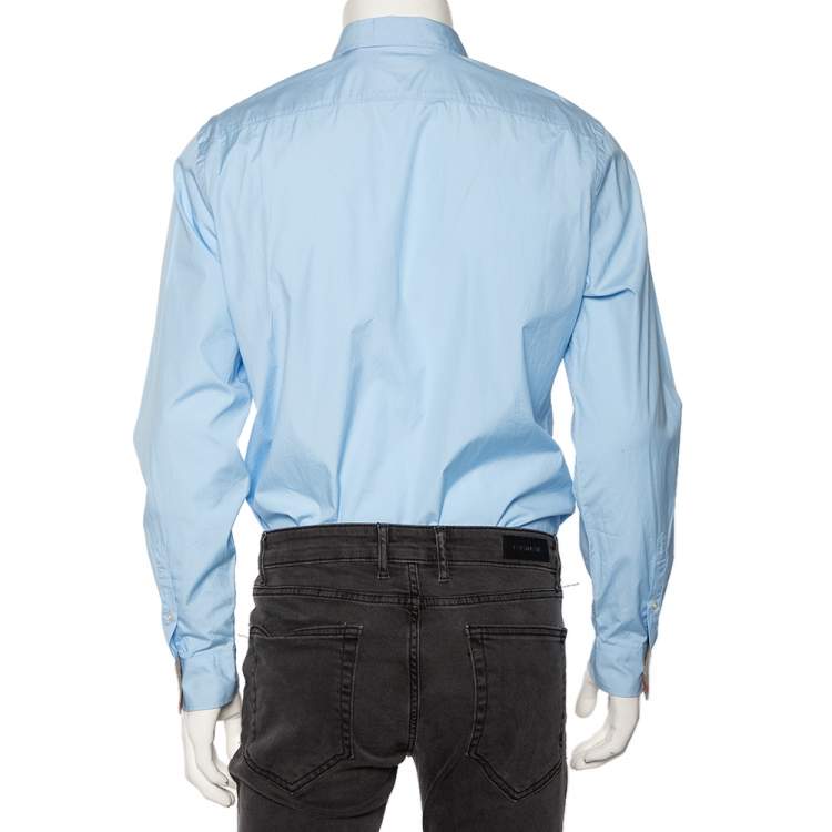 Pre Owned Burberry Brit Light Blue Novacheck Detail Cotton Shirt L