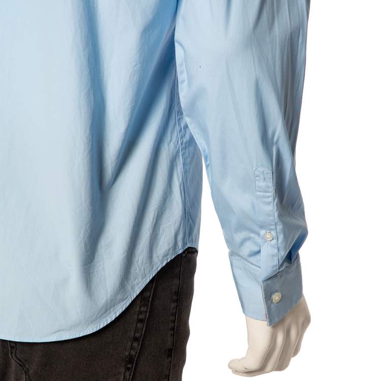 Pre Owned Burberry Brit Light Blue Novacheck Detail Cotton Shirt L